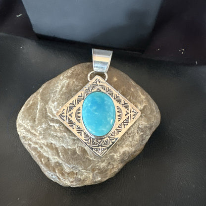 Men Women Blue Kingman Turquoise Pendant Navajo Sterling H Joe 19518