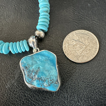 Blue Kingman Turquoise 2 Sided Pendant Navajo Sterling Native Necklace 20" 19516