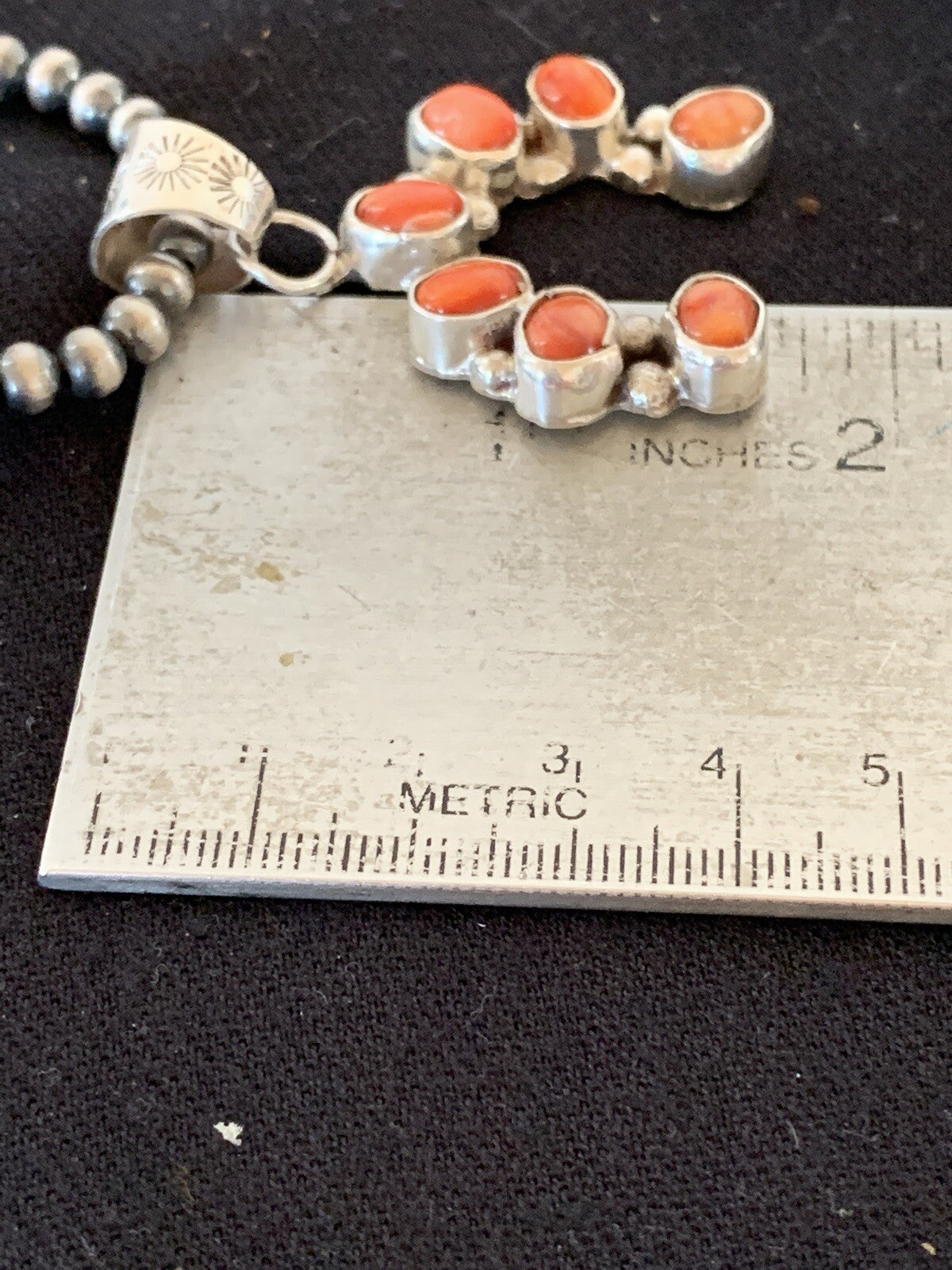 Red Spiny Oyster Naja Pendant Navajo Pearls Sterling Silver Necklace 00326