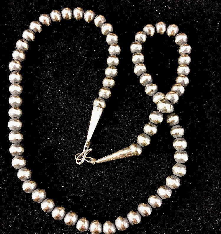 Native American 5mm Sterling Silver Beads Navajo 20" Hook & Eye Cone Necklace