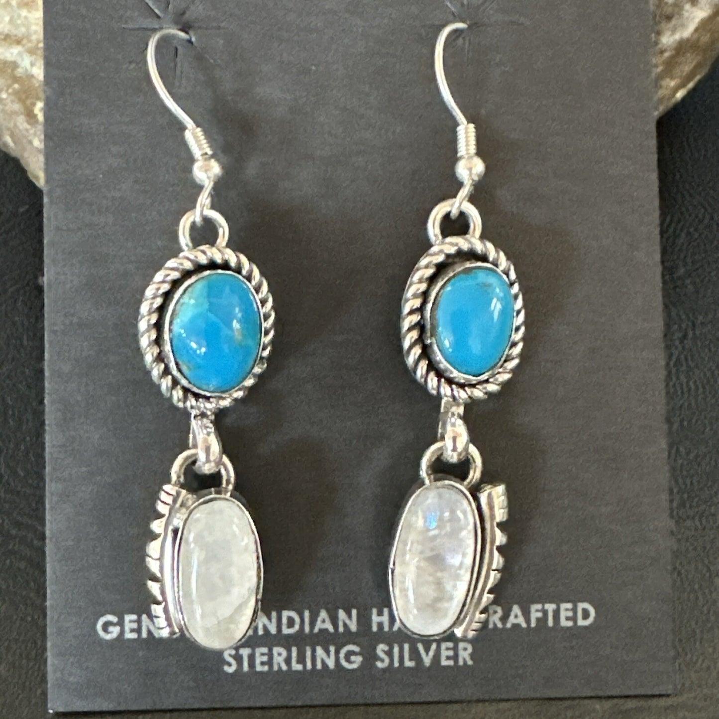 Navajo White MOP Blue Turquoise Sterling Silver Dangle Earrings 18185