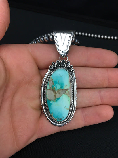 Royston Turquoise Pendant Navajo Pearls Sterling Silver Necklace 4820