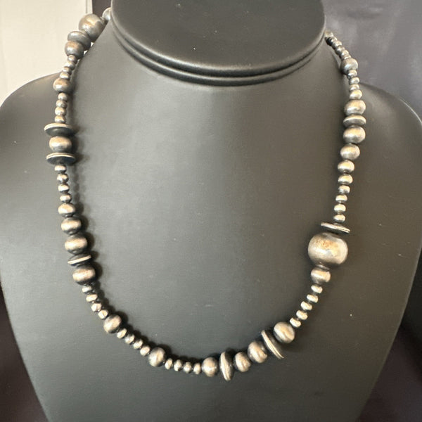 Mixed Bead Navajo Pearls Necklace 18" | Sterling Silver | Authentic Native American Handmade | 19221