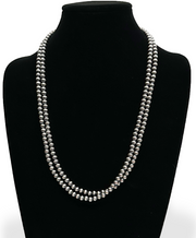 7mm Navajo Pearls 48"Single Strand Necklace | Sterling Silver | Authentic Native American Handmade