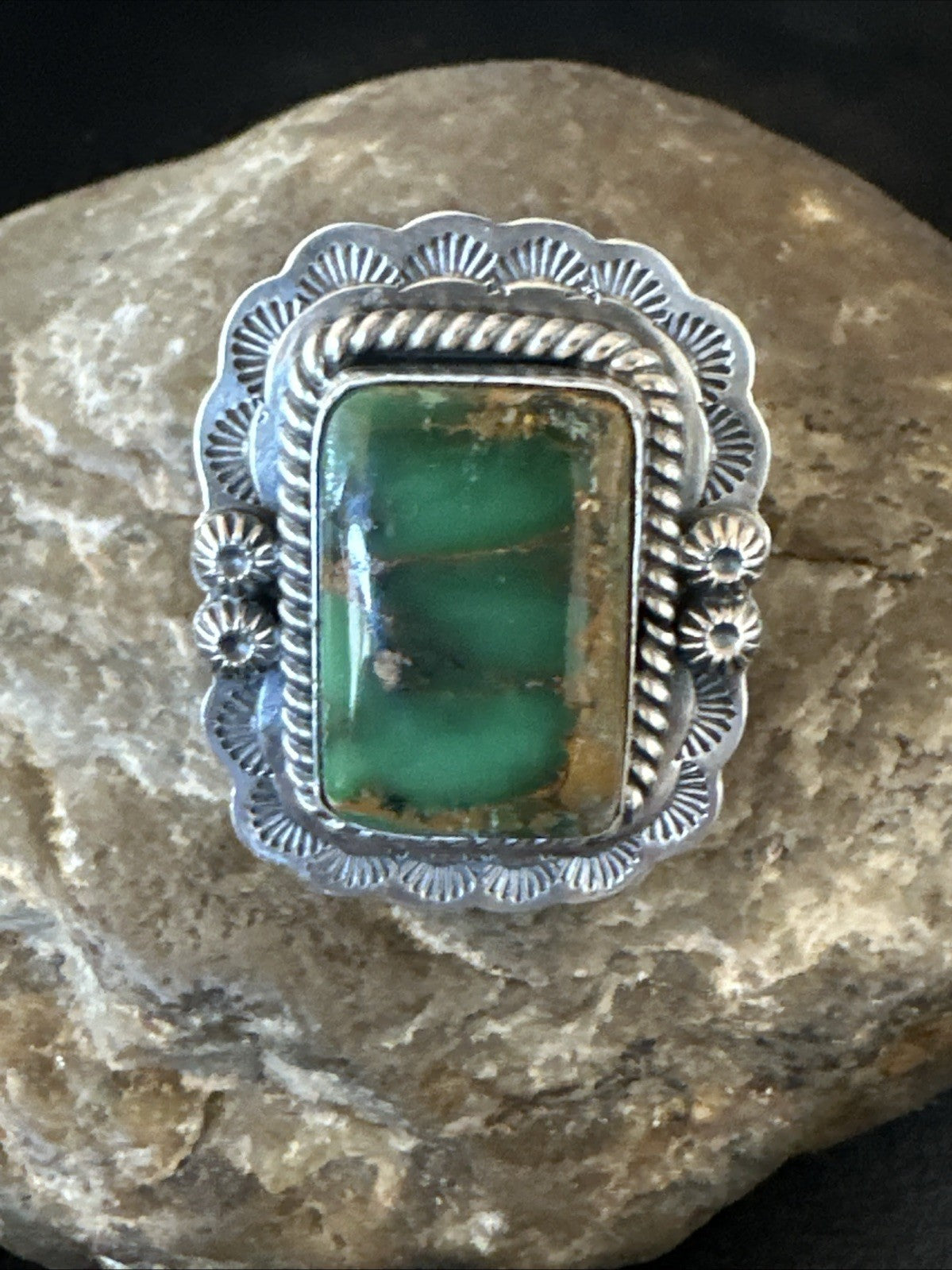 Navajo Sterling Silver Green Royston Turquoise Ring Size 8.5 19618