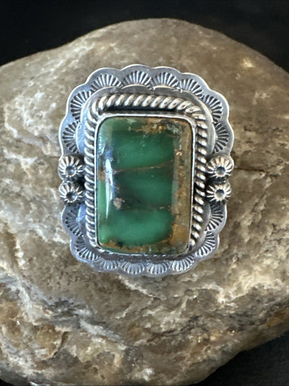 Navajo Sterling Silver Green Royston Turquoise Ring Size 8.5 19618