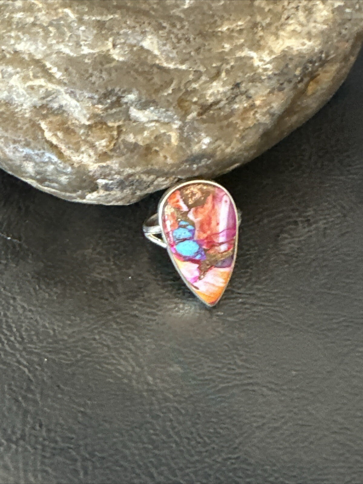 Blue Turquoise Spiny Oyster Southwestern Sterling Silver Ring Size 7 18433