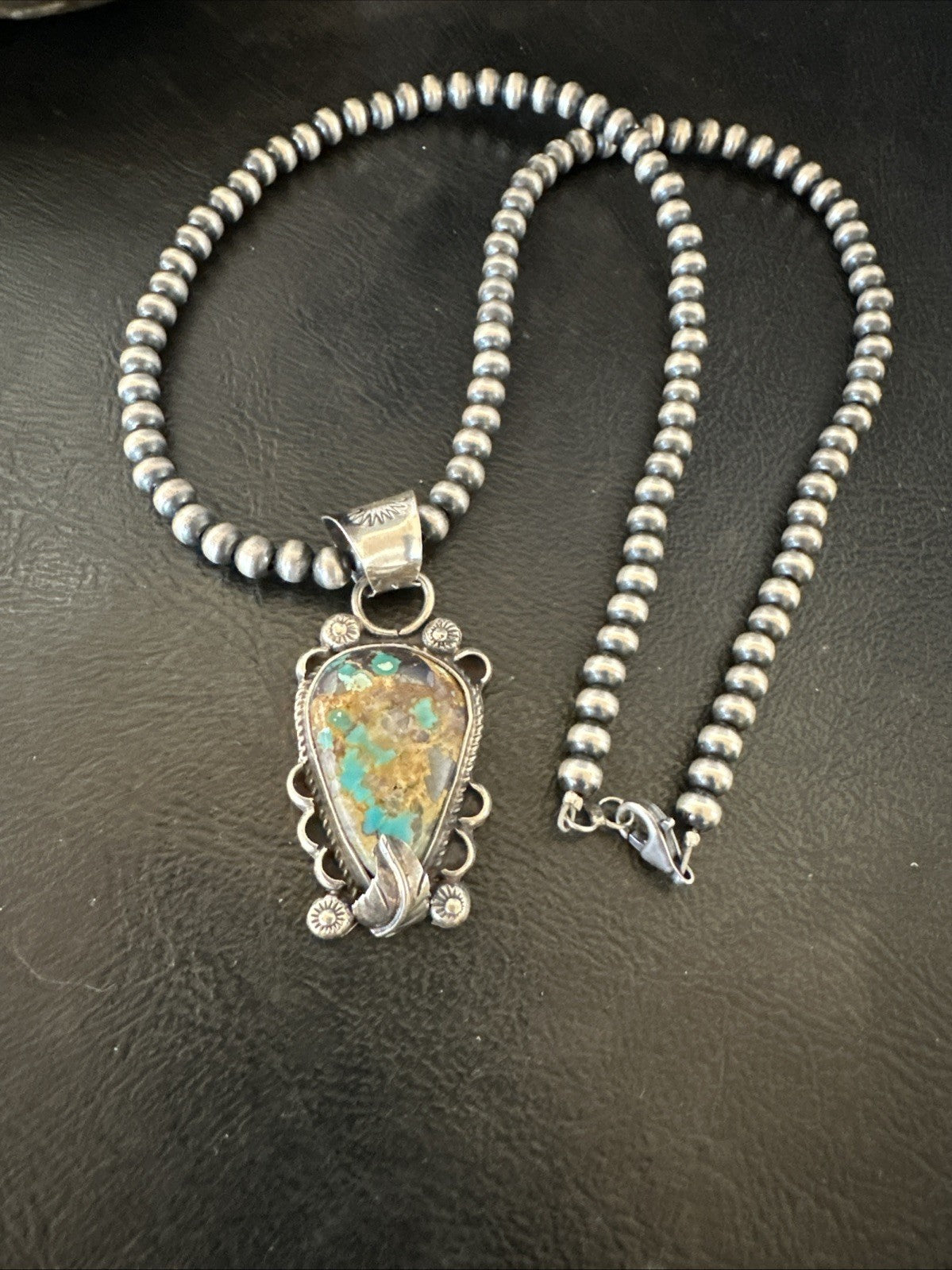 Womens Blue Turquoise Pendant Navajo Pearls Sterling Silver Necklace 19575
