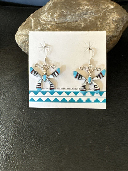 Butterfly Multicolor Turquoise MOP Inlay Sterling Silver Earrings 19815