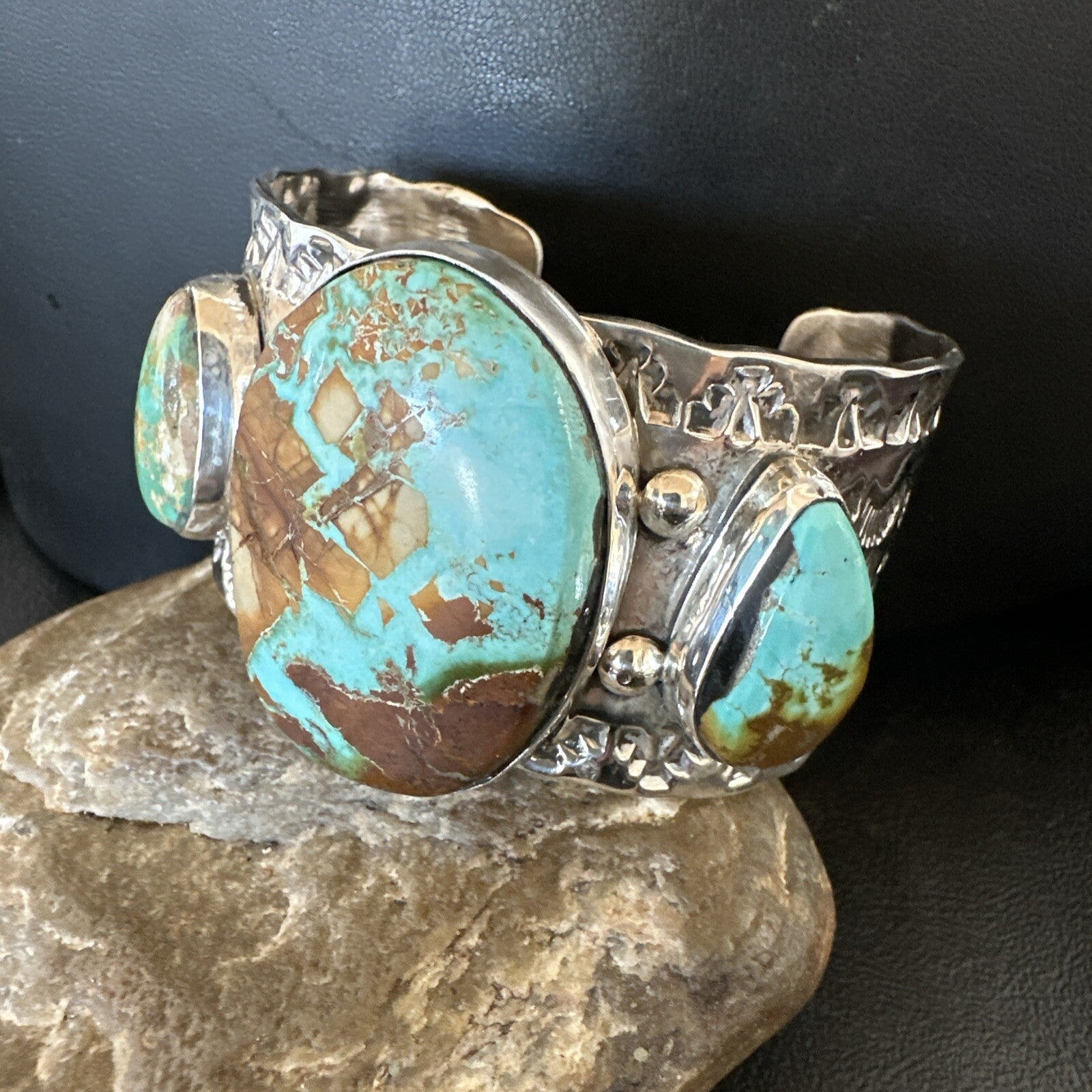 Navajo Green Royston TURQUOISE Sterling Silver Cuff Bracelet 17937