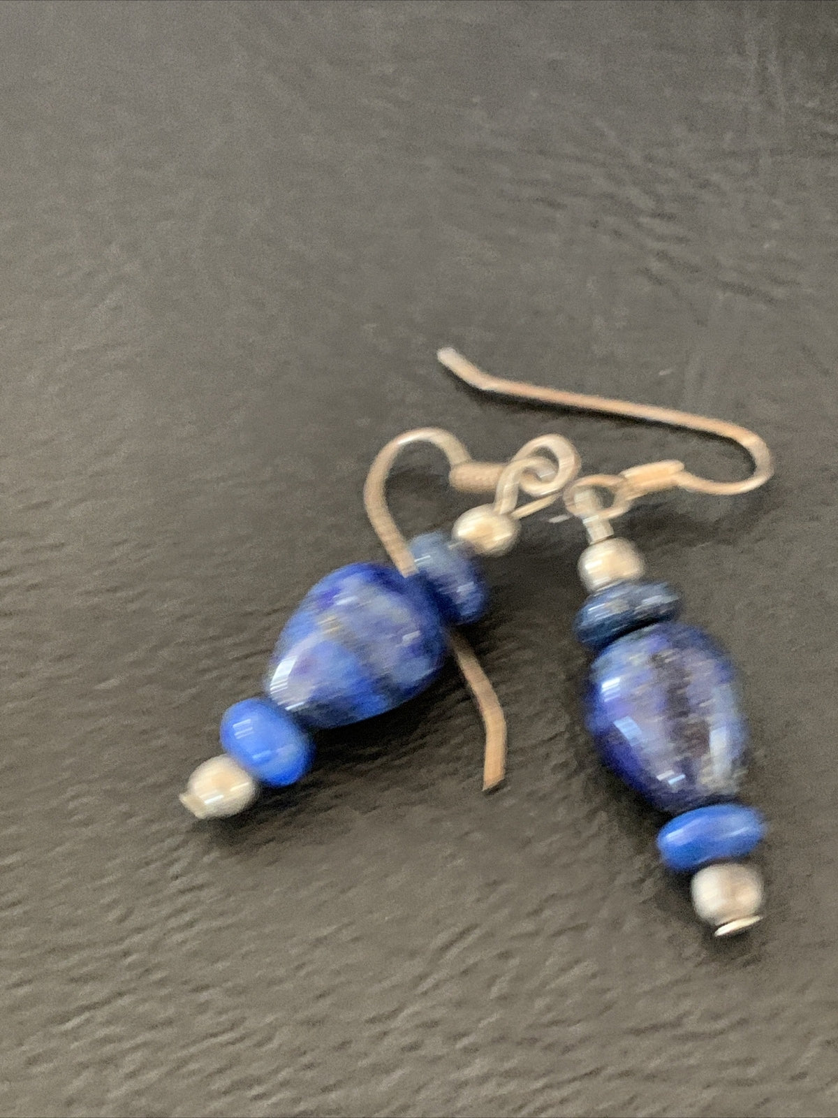 Blue Lapis Lazuli Bead Navajo Sterling Silver Dangle Earrings 1712