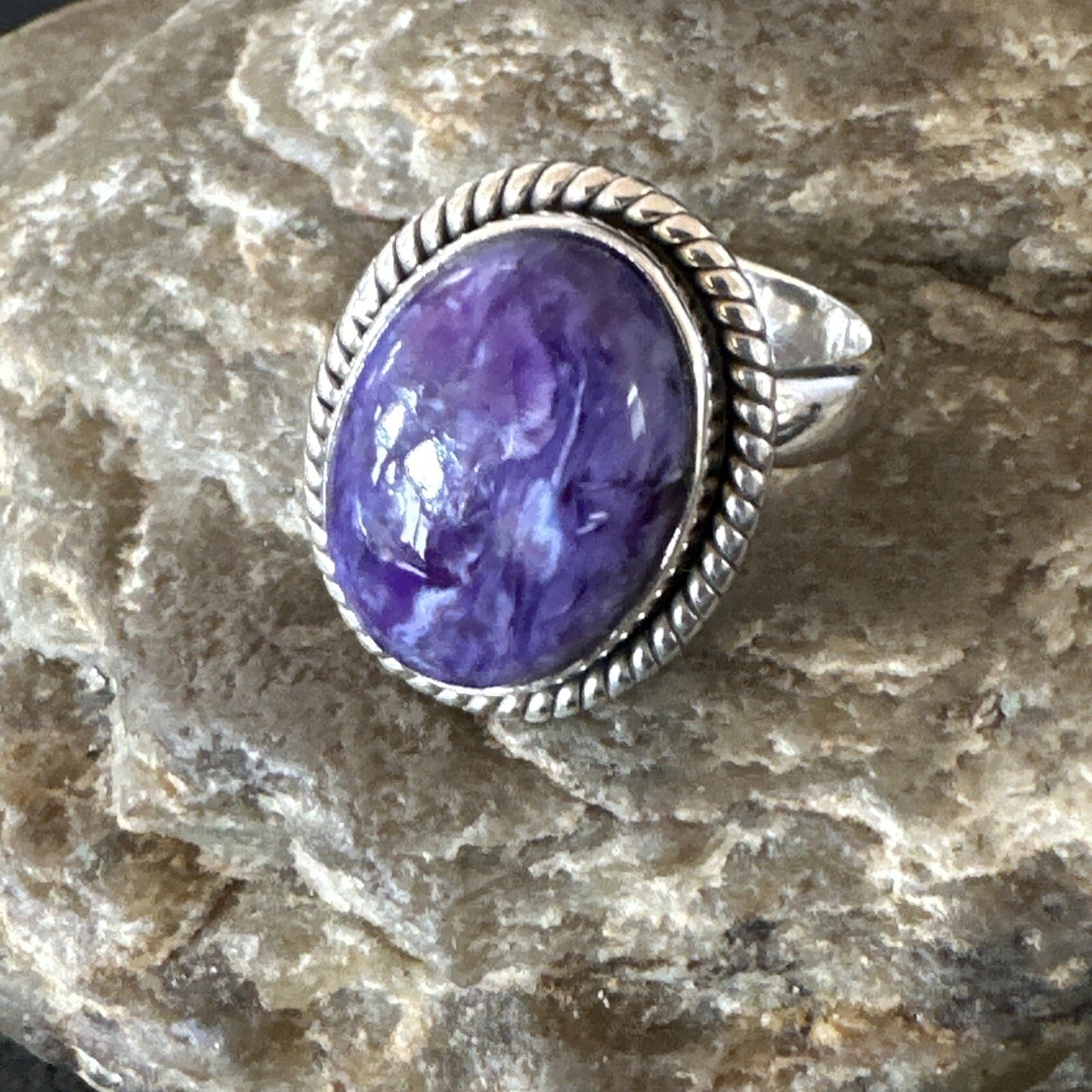 Womens Purple Charoite Navajo Sterling Silver Oval Ring Adjustable Size 9 17245