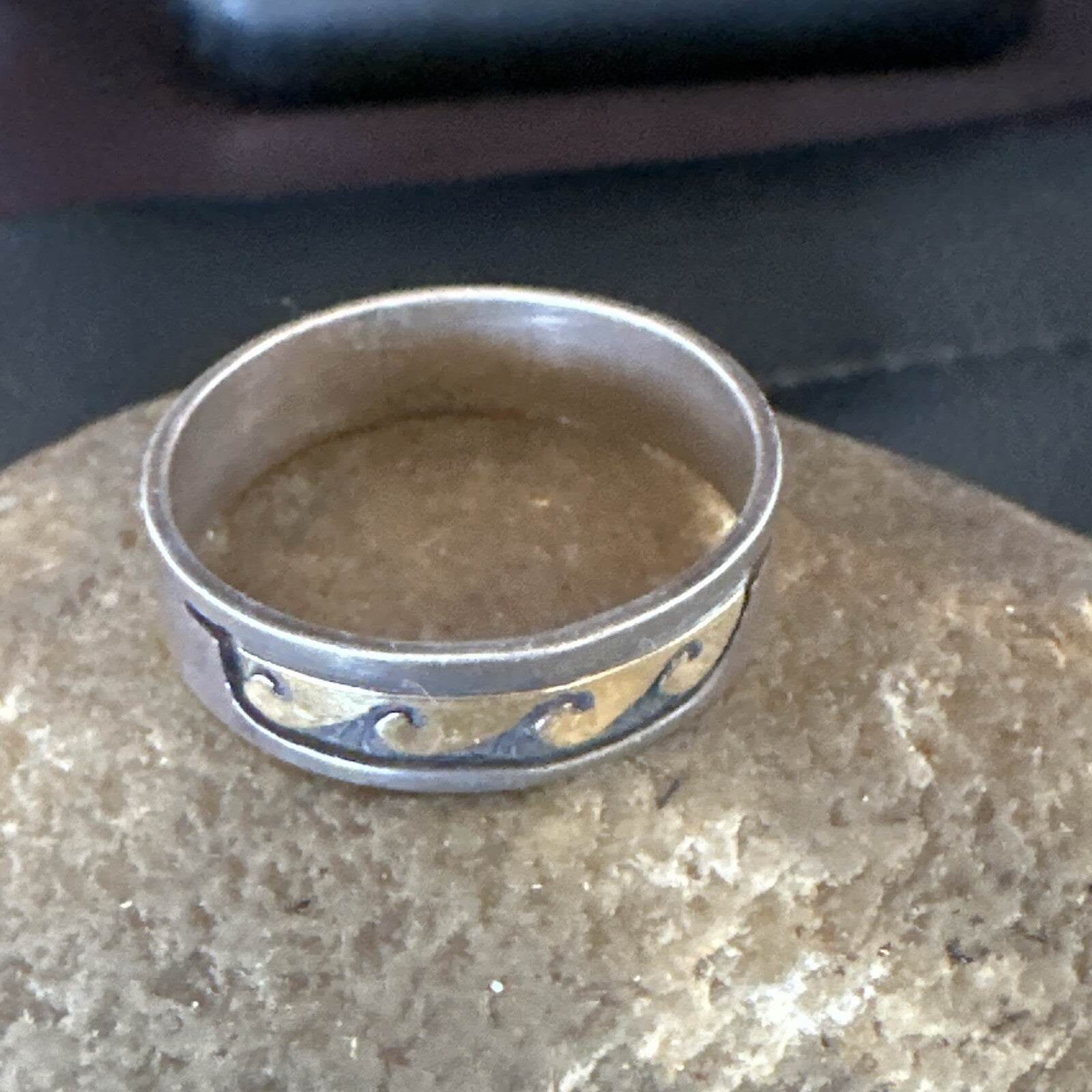 Mens Wedding Band Navajo Stamped 14K Gold Sterling Silver Ring Sz 12 17968
