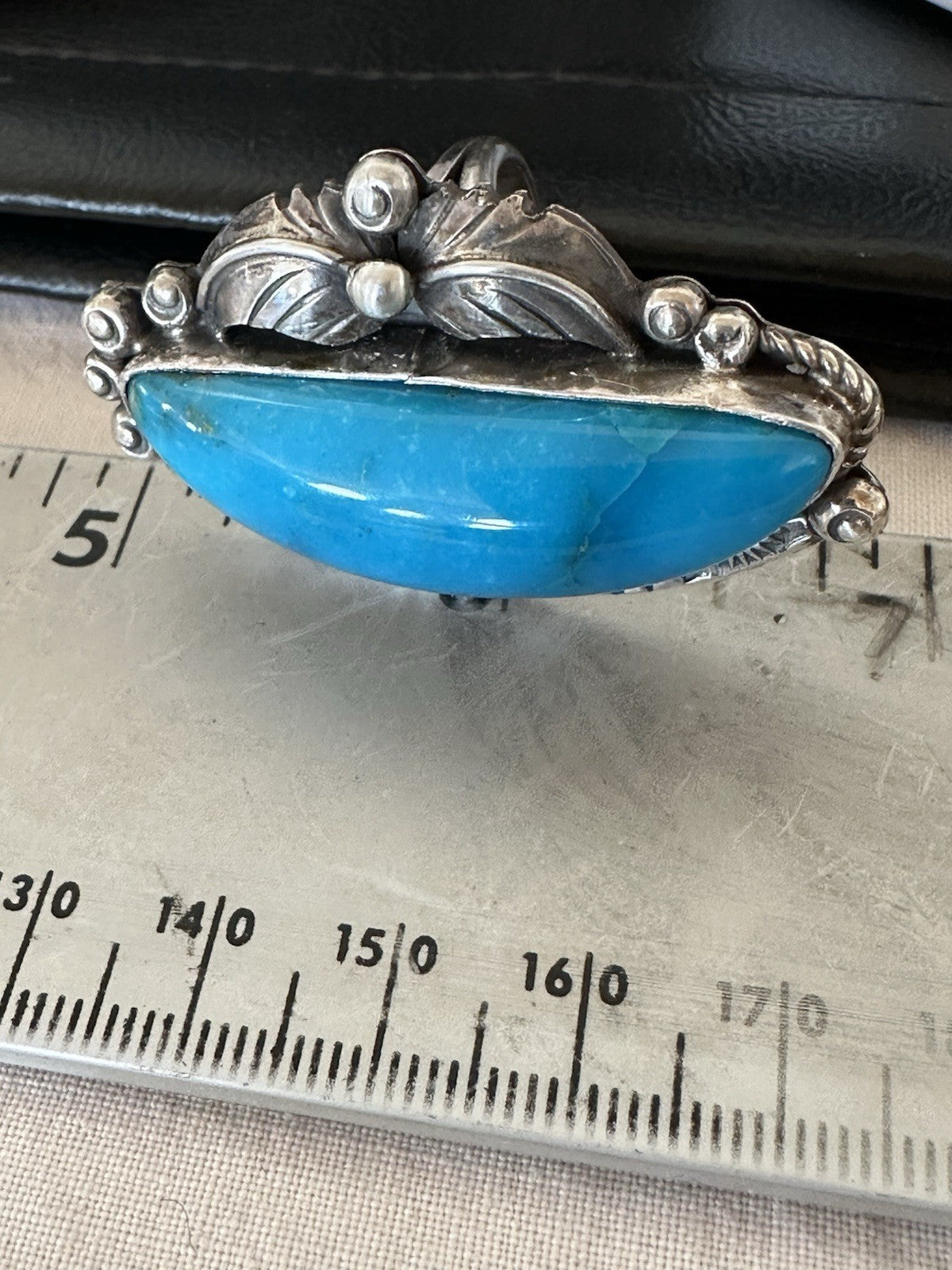 XL Blue Kingman Turquoise  Native American Sterling Silver Ring Size 9 19403
