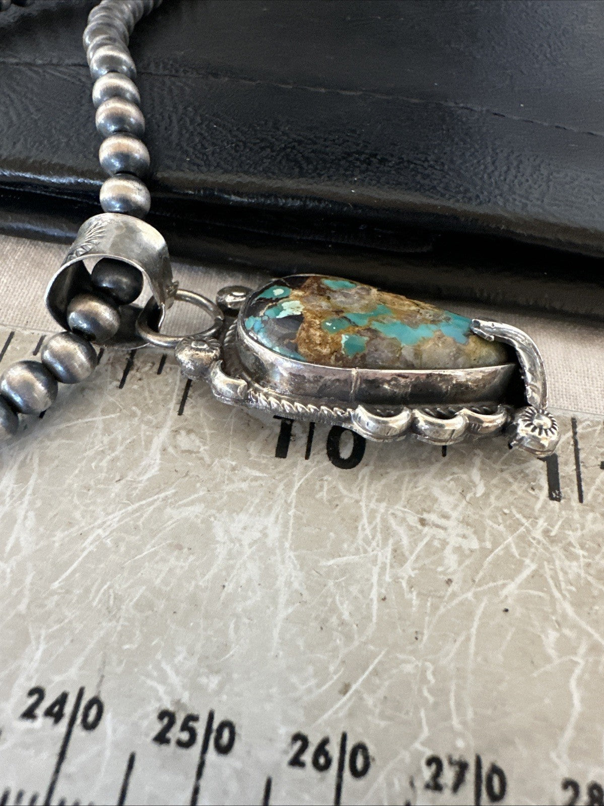Womens Blue Turquoise Pendant Navajo Pearls Sterling Silver Necklace 19575