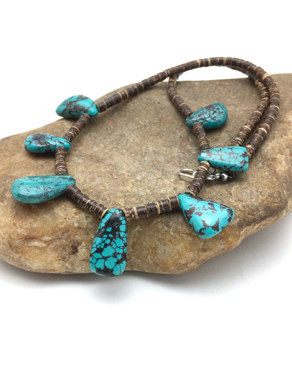 Spiderweb Turquoise Bone Bead Navajo Necklace 20" | Sterling Silver | Authentic Native American Handmade | 4101