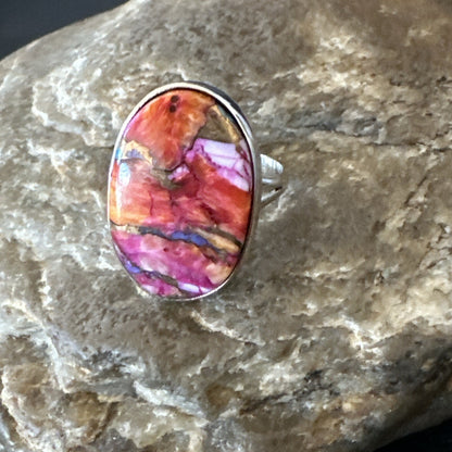 Blue Turquoise Spiny Oyster Southwestern Sterling Silver Ring Size 7 18427
