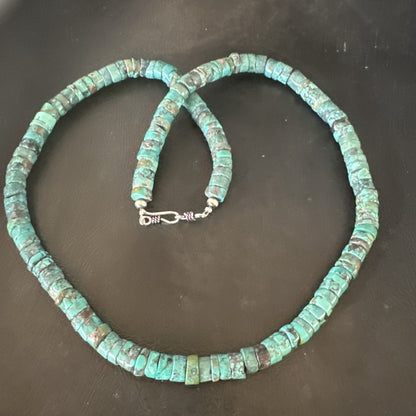 Navajo Turquoise 8mm Heishi Sterling Silver Bead Necklace 24" 19035