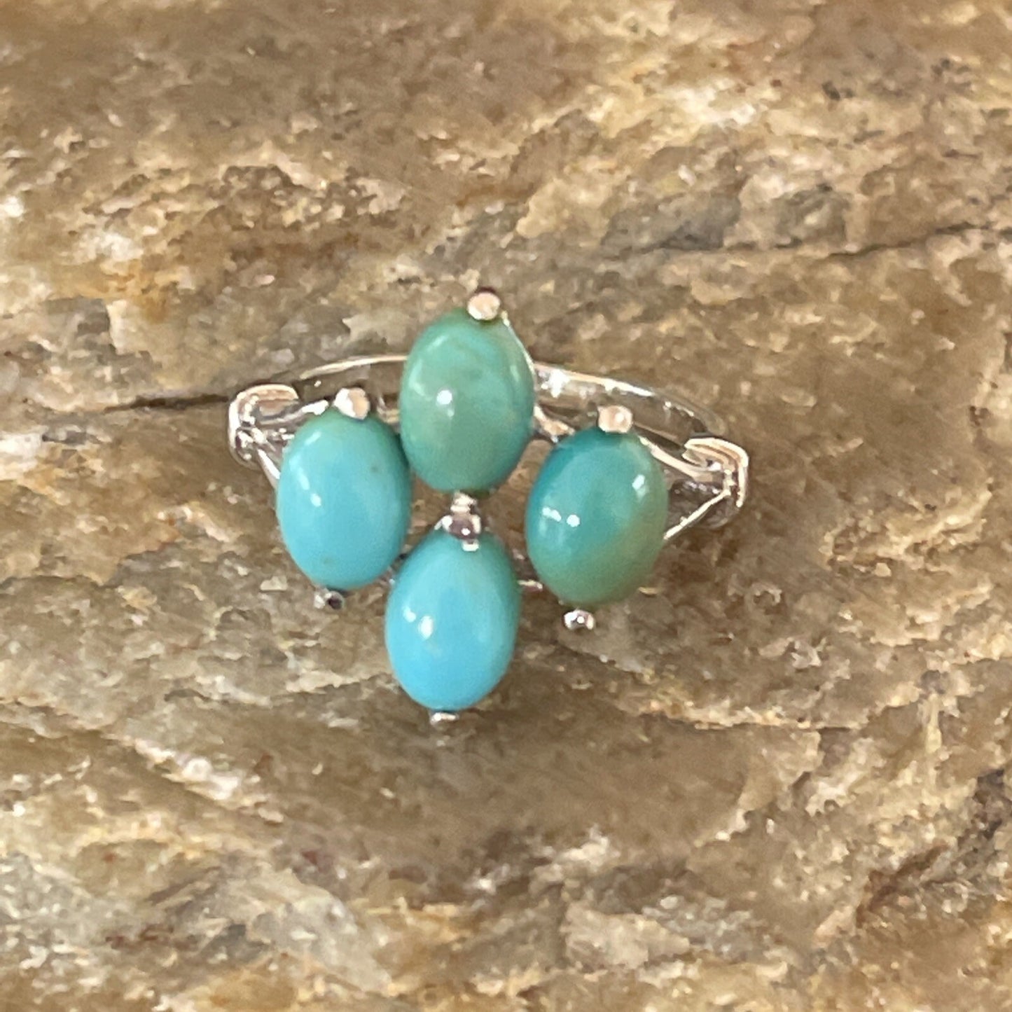 Blue Turquoise Navajo Sterling Silver Cluster Ring Size 6.5 11448