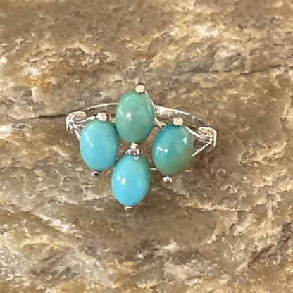 Blue Turquoise Navajo Sterling Silver Cluster Ring Size 6.5 11448