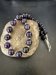 12mm Purple Amethyst Navajo Necklace 21" | Sterling Silver | Authentic Native American Handmade | 18304