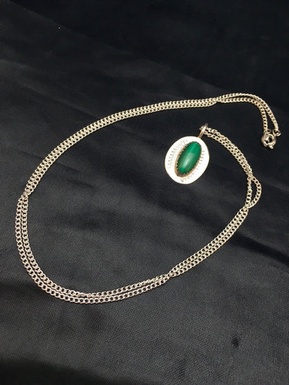 Green Malachite Pendant Navajo Sterling Silver Necklace 08953