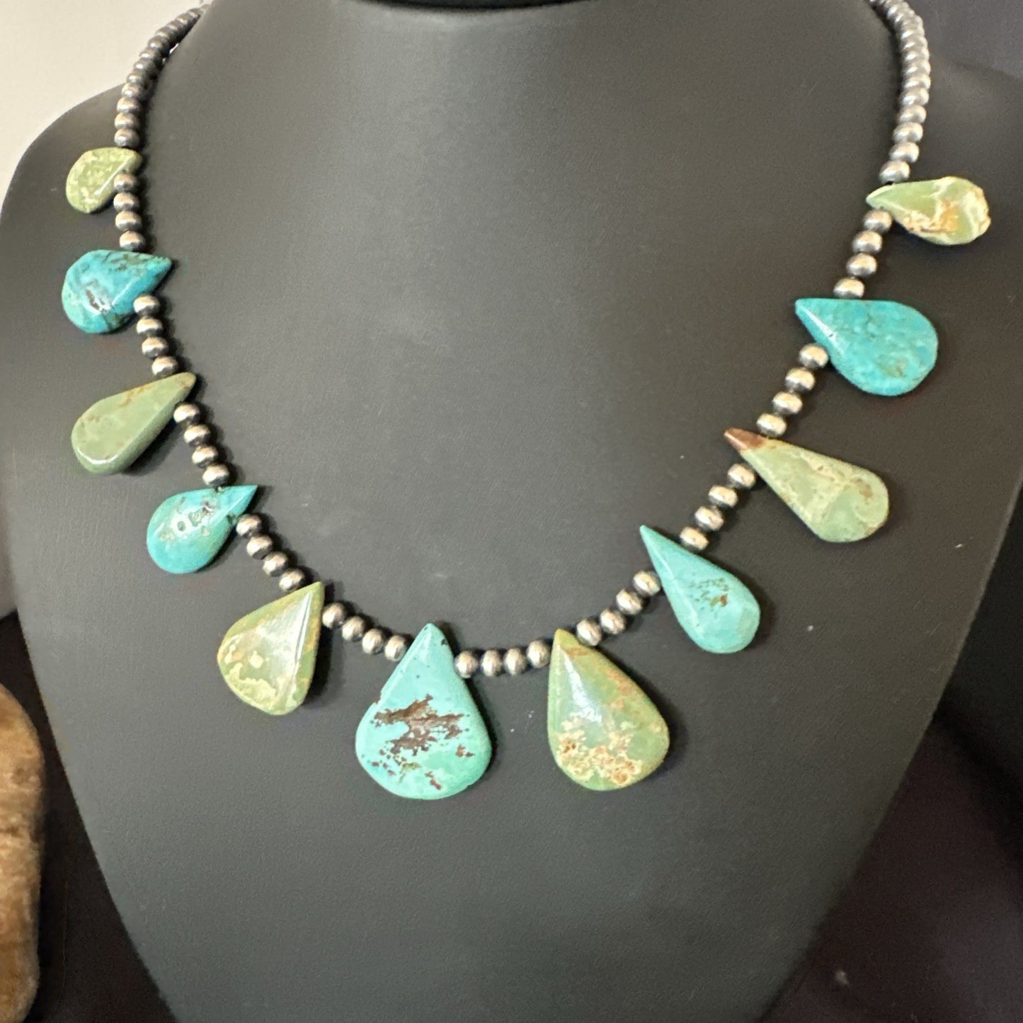 Blue Green Turquoise Navajo Pearls Sterling Silver 20" Necklace 19245