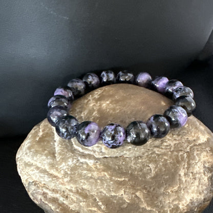 Purple Stone 10mm Stretch Bead Bracelet Navajo Sterling Silver 15239