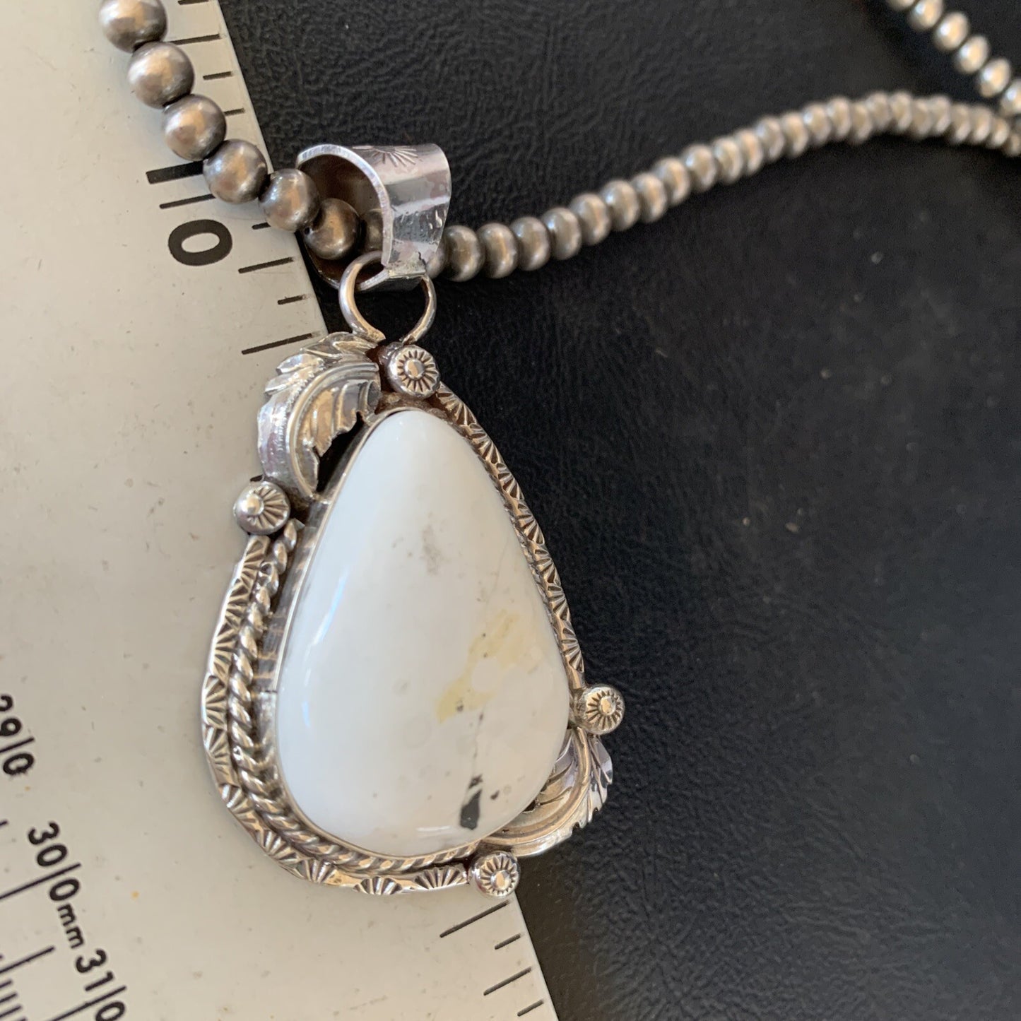 Mens White Buffalo Turquoise Pendant Sterling Silver Beads Necklace 19306
