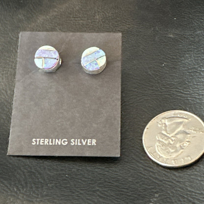 Multicolor Opal Navajo Handmade Sterling Silver Inlay Post Earrings 18719