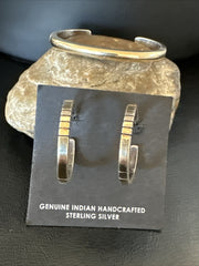 Women's Navajo 14K Gold Cuff Bracelet Earrings | Sterling Silver | Authentic Native American Handmade | 18199