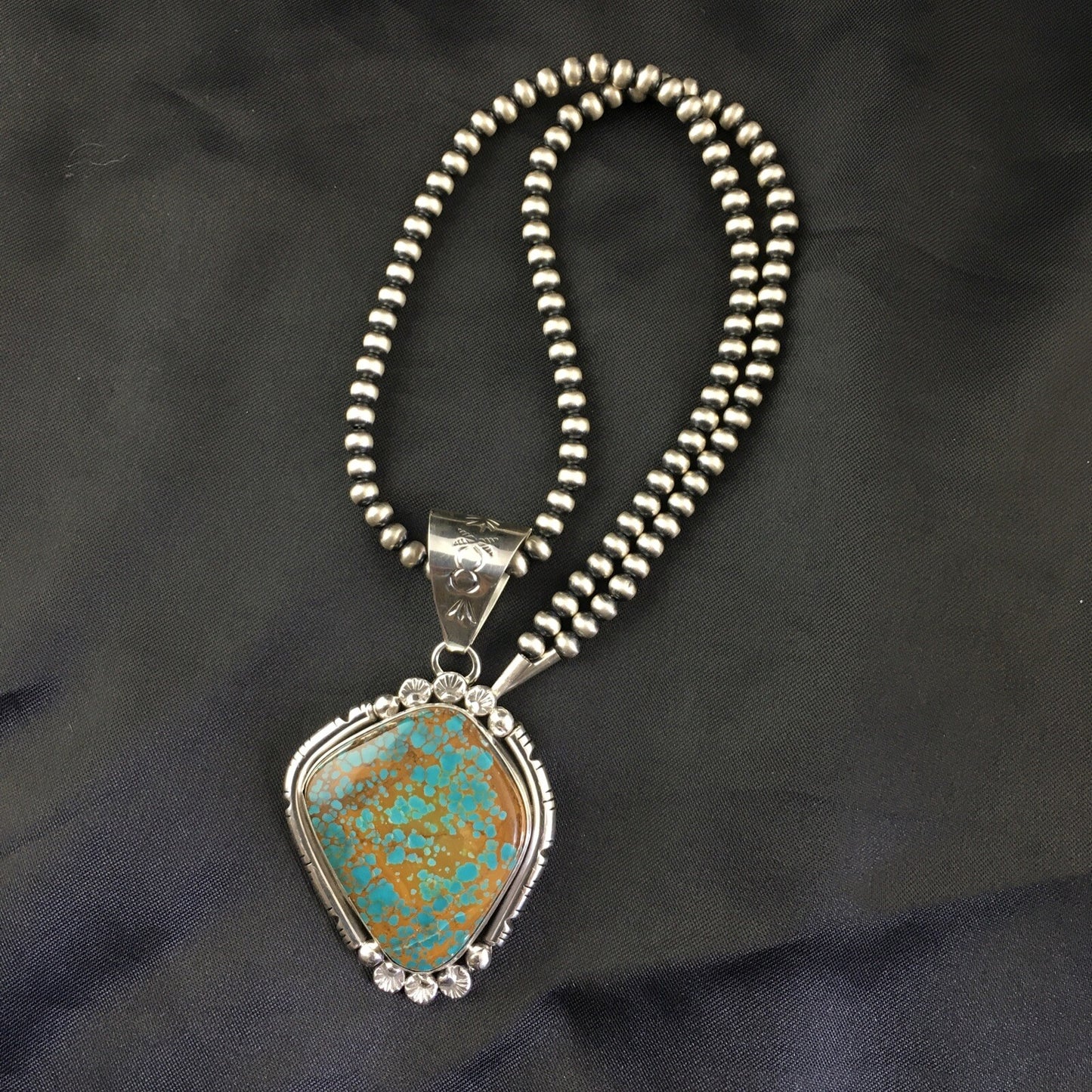 Blue Turquoise#8 Pendant Navajo Pearls Sterling Silver Necklace 17960