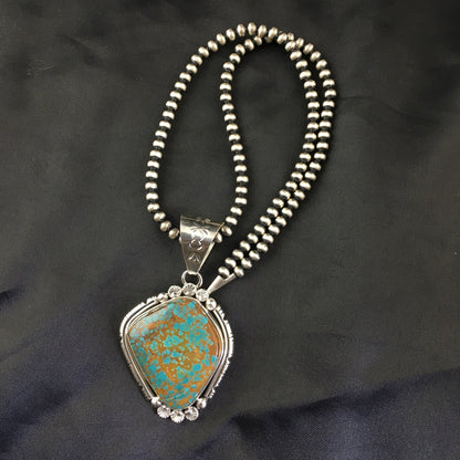 Blue Turquoise#8 Pendant Navajo Pearls Sterling Silver Necklace 17960