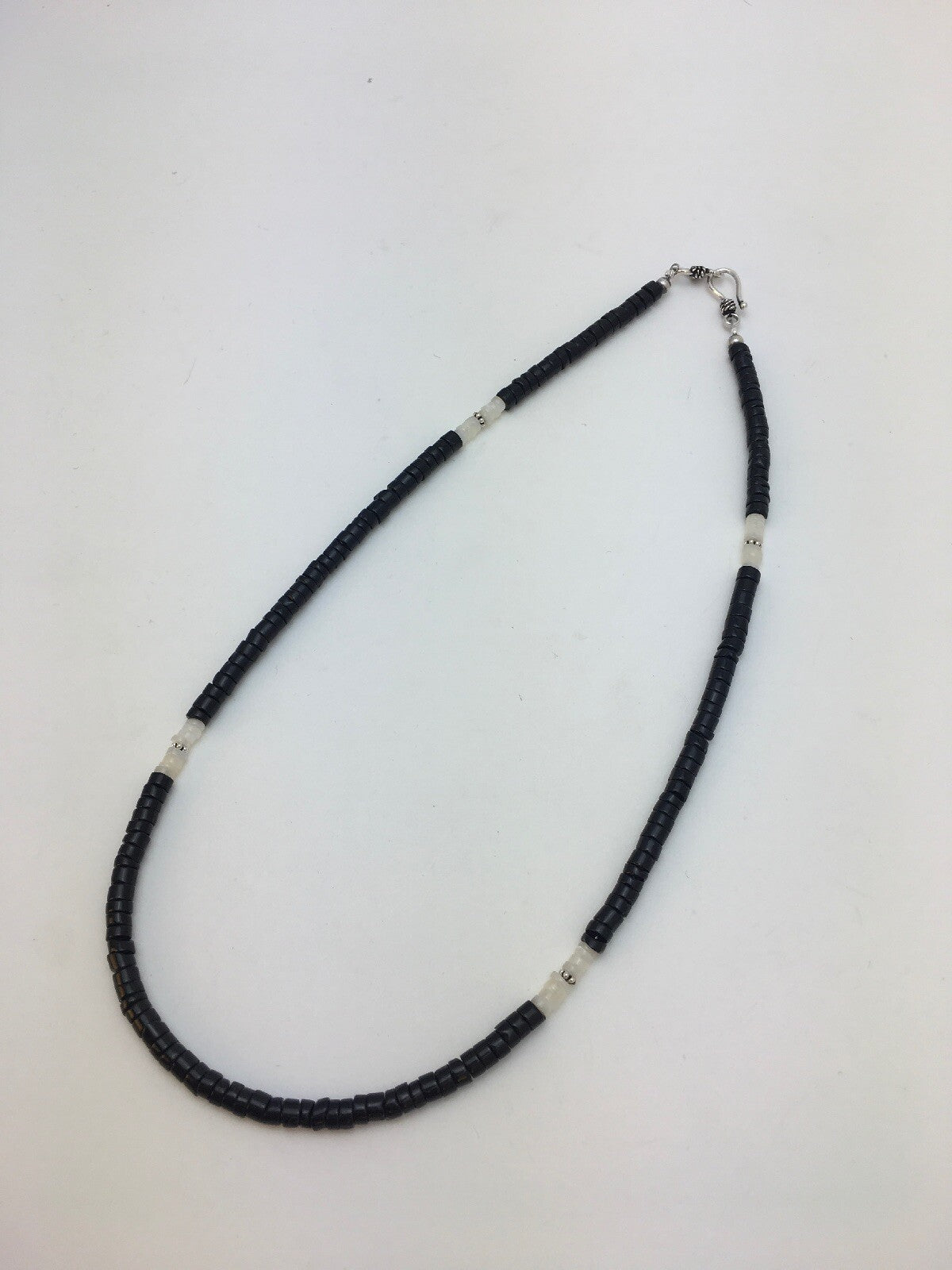 Southwestern White MOP Heishi Black Onyx Sterling Silver Mens Necklace 8901