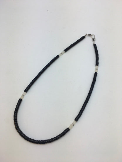 Southwestern White MOP Heishi Black Onyx Sterling Silver Mens Necklace 8901