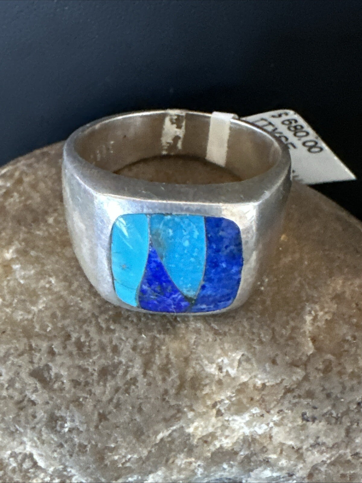 MultiColor Navajo Sterling Turquoise Lapis Inlay Ring Sz 10 18816