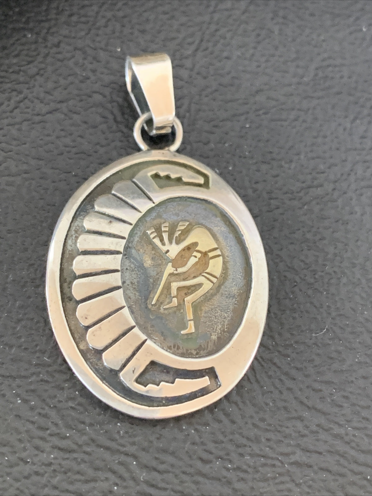 Kokopelli Hopi Gold Southwestern Sterling Silver Pendant 01396