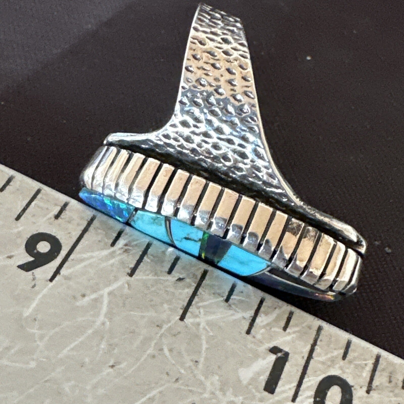 Men Navajo Multi-Color Opal Turquoise Inlay Sterling Silver Ring Size 6 18756