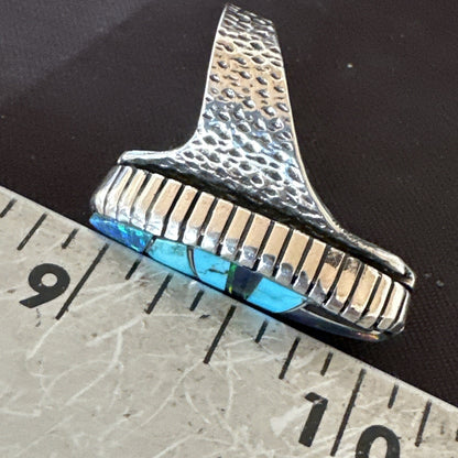 Men Navajo Multi-Color Opal Turquoise Inlay Sterling Silver Ring Size 6 18756