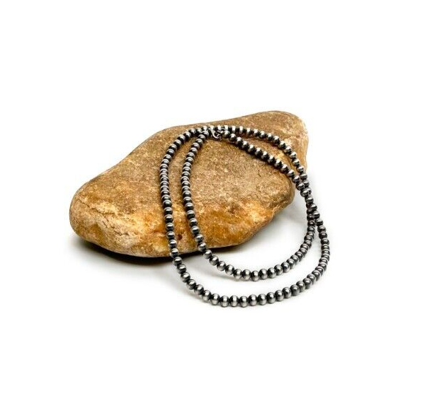 Native American 7mm Sterling Silver Navajo Pearls 70" Single Strand Necklace