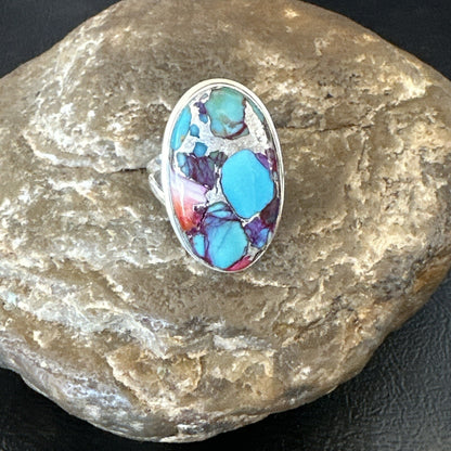 Blue Turquoise Spiny Oyster Navajo Sterling Silver Ring Size 7 18253