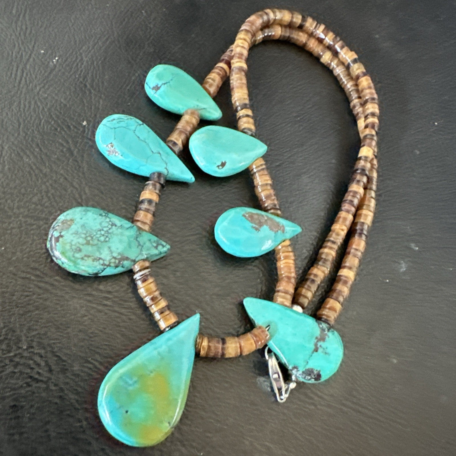 Southwestern Sterling Silver Blue Turquoise Shell 20" Necklace 19507