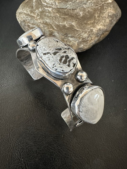 Mens WoMens White Buffalo Turquoise Navajo Sterling Silver Cuff Bracelet 19502