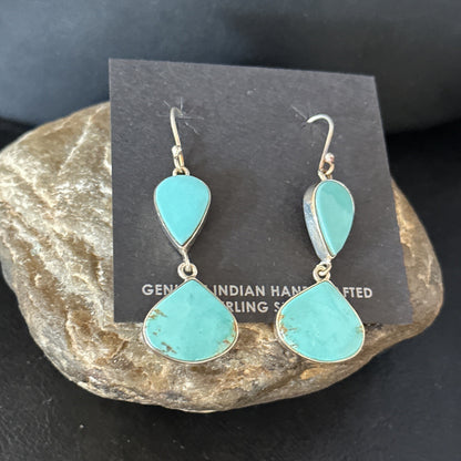 Kingman Turquoise Navajo Sterling Silver Dangle Earrings 14581