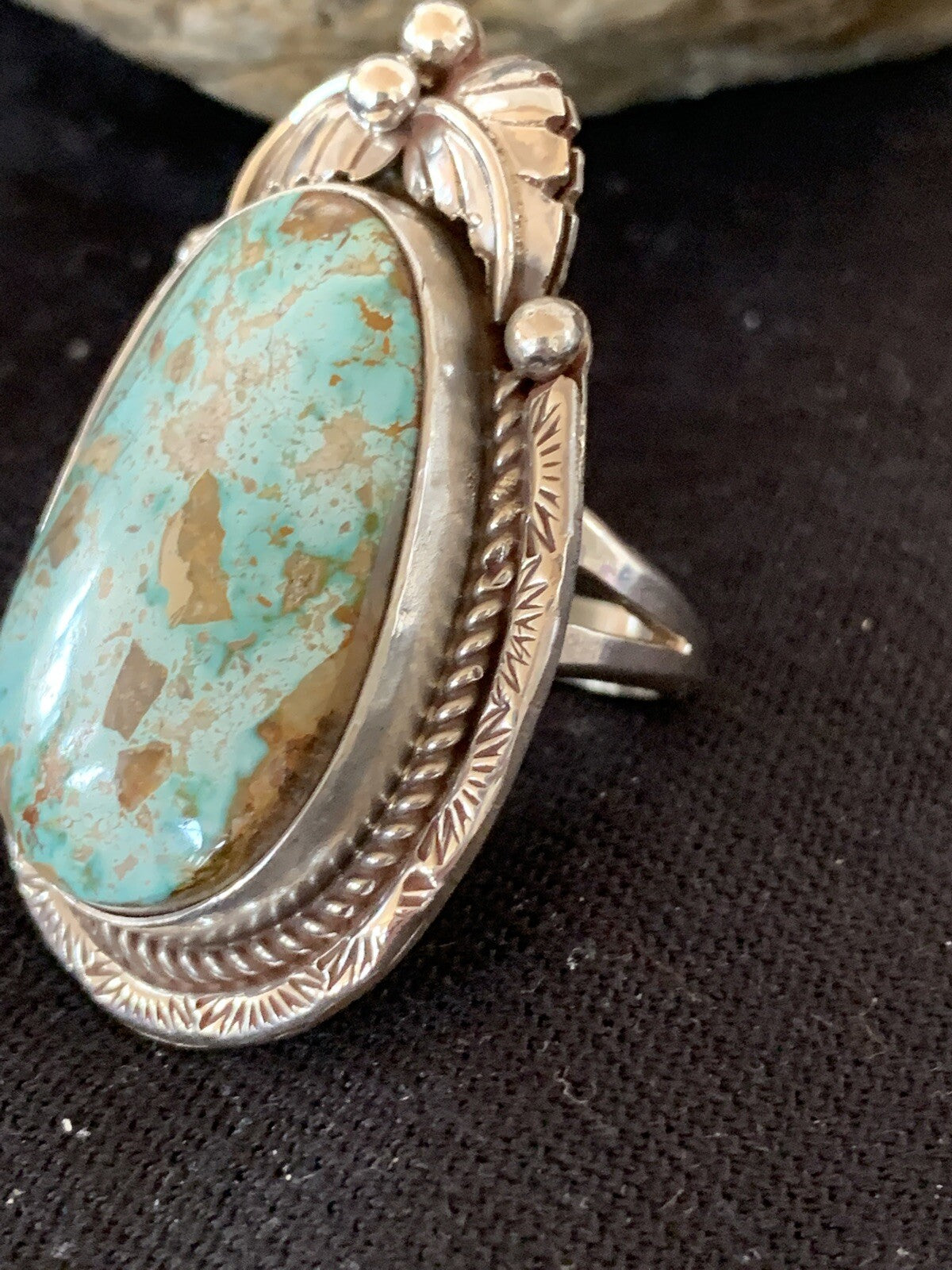 Mens Navajo Sterling Silver Blue Green Royston Turquoise Ring Size 9 19286