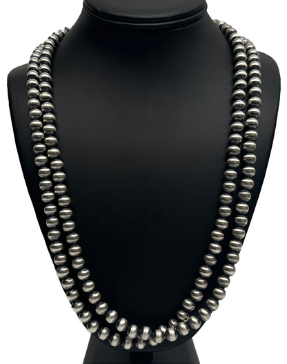 Native American 8mm Sterling Silver Navajo Pearls 66" Single Strand Necklace