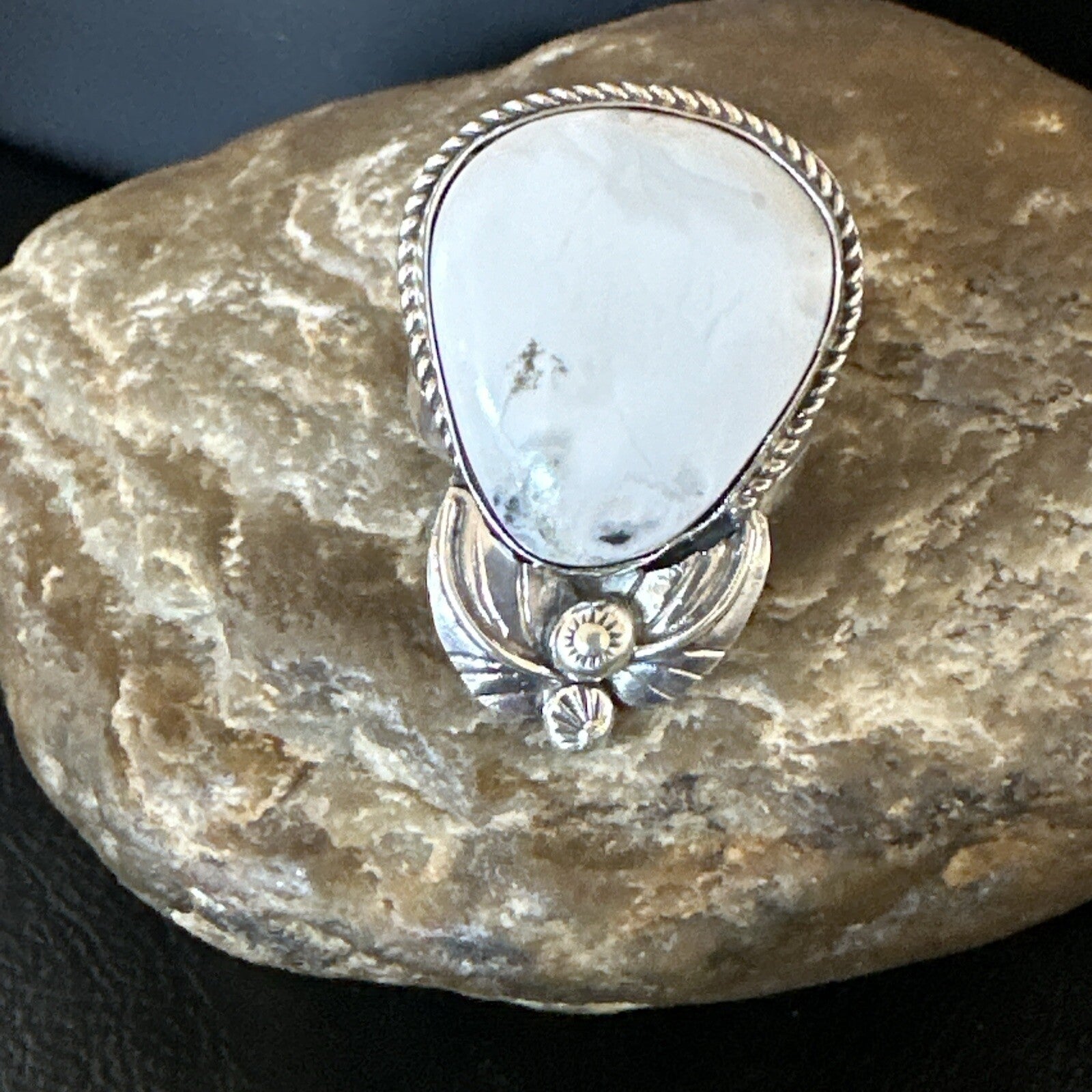 Mens Womens White Buffalo Turquoise Navajo Sterling Silver Ring Size 9 18100