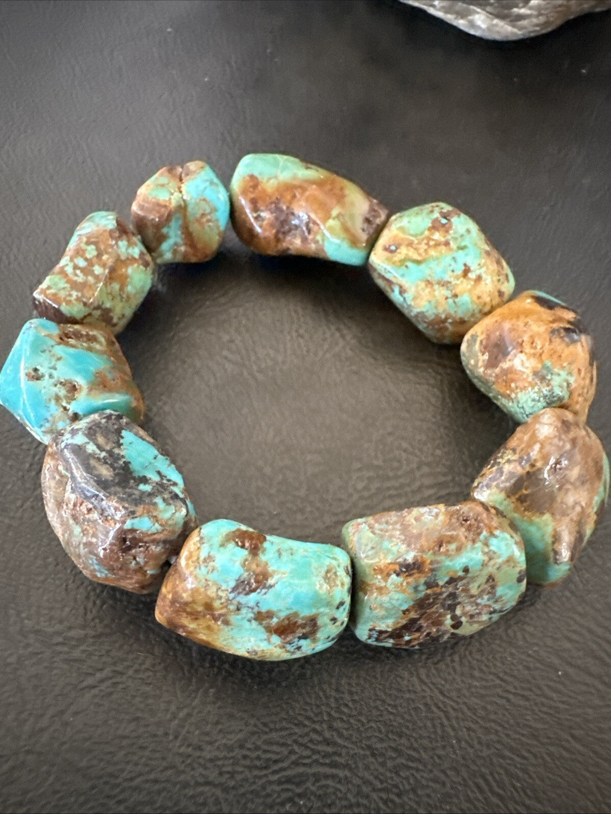 Mens Womens Blue Green Turquoise Stretch Stone Friendship Bracelet 7" 18868
