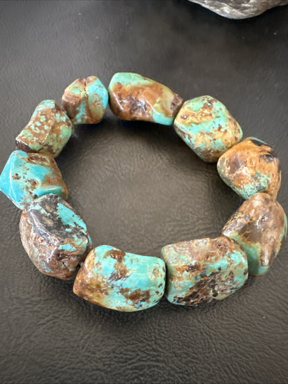 Mens Womens Blue Green Turquoise Stretch Stone Friendship Bracelet 7" 18868