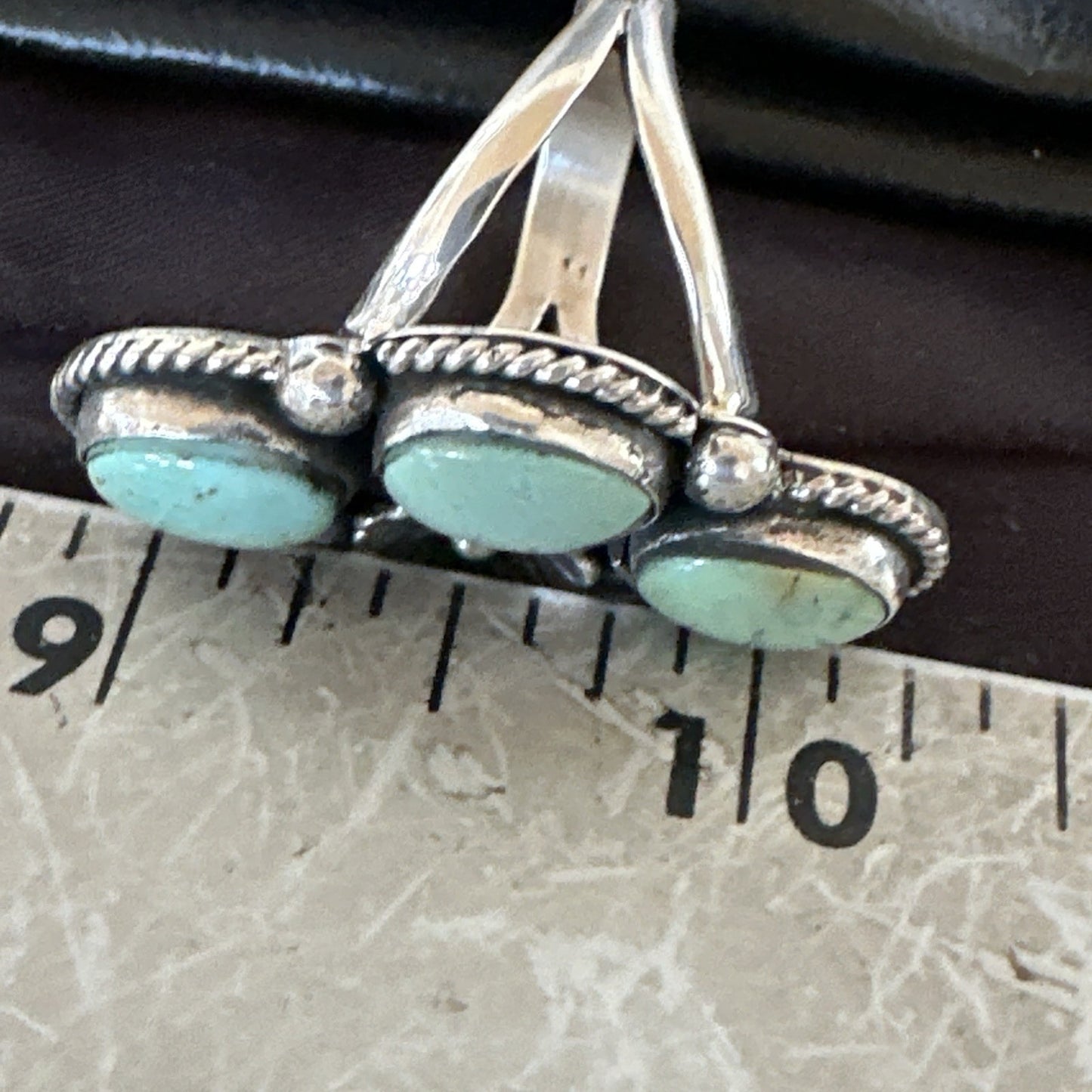Yazzie Ring Green Turquoise Navajo Sterling Silver Cluster Size 8.5 19214